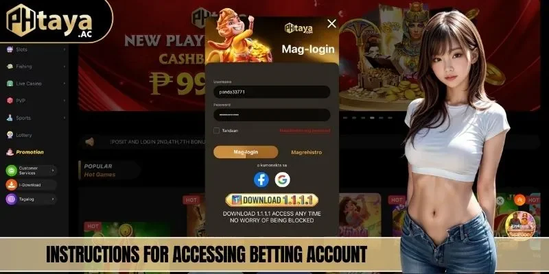 Instructions for accessing betting account